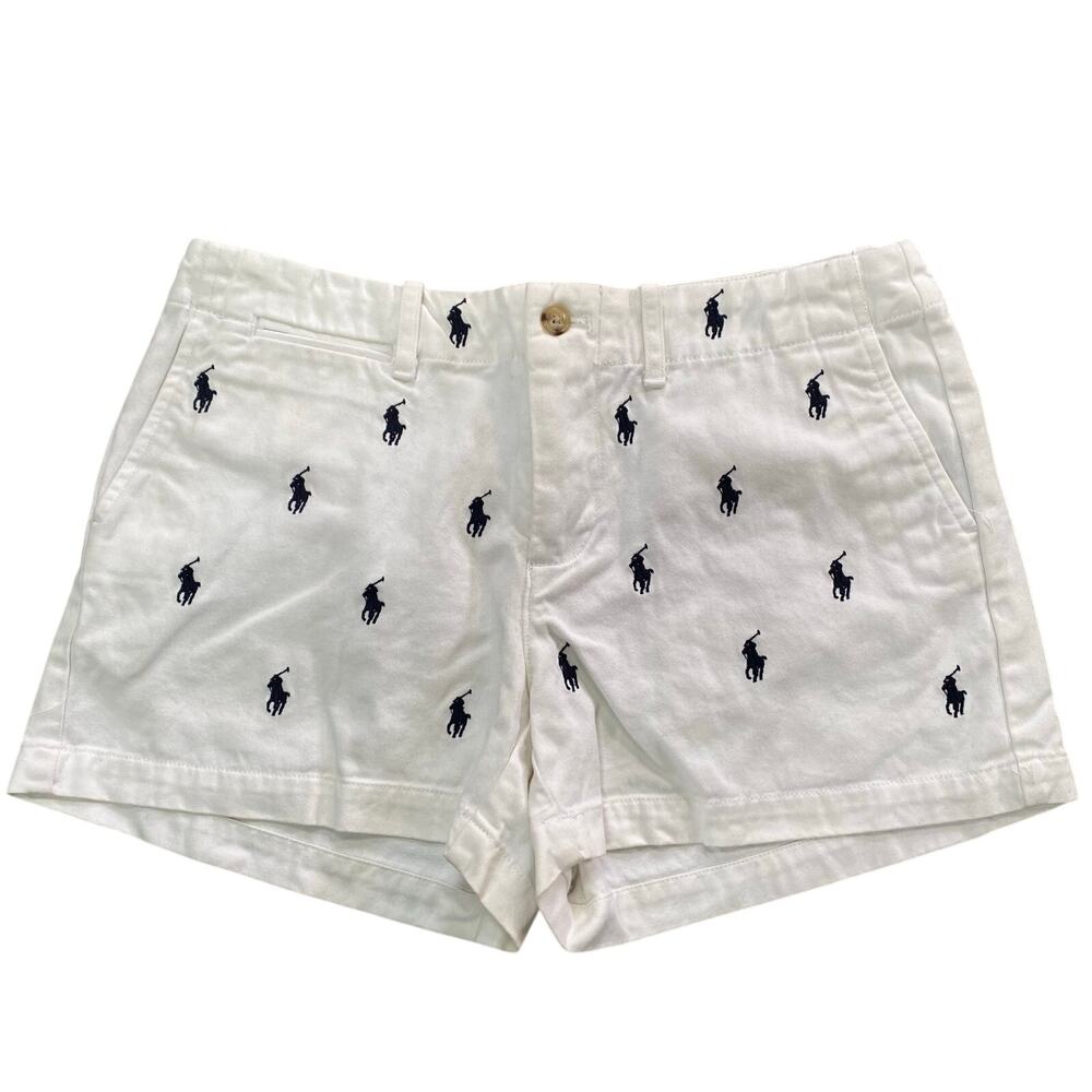 Vintage Polo Ralph Lauren Sport All Over Print AOP Pony White Mini Shorts Size 2